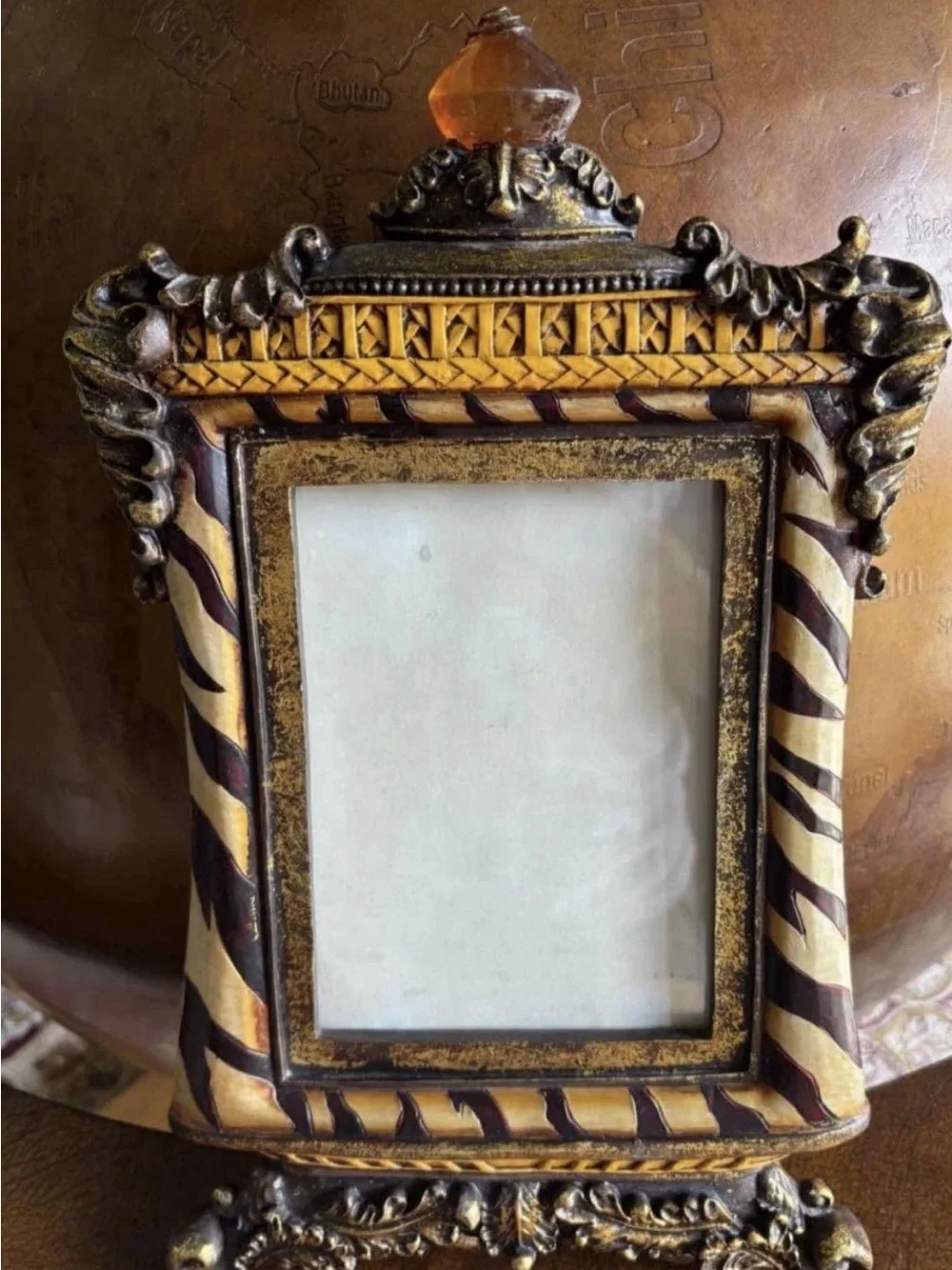 Ornate Antique-Style Gold and Brown Picture Frame